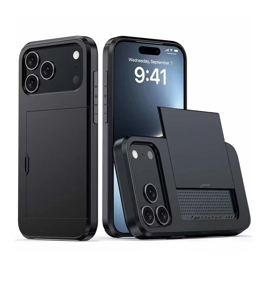 iPhone 17 Pro Card Slide Case – Black | Slim Wallet Design, Card Holder Function, MagSafe Compatible image 0