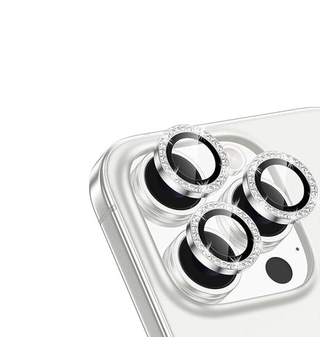 iPhone 17 Pro Max/17 Pro/16 Pro Max/16 Pro Glam Lens Protector – Silver | Stainless Steel Frame, Anti-Reflective, Military-Grade Protection image 0