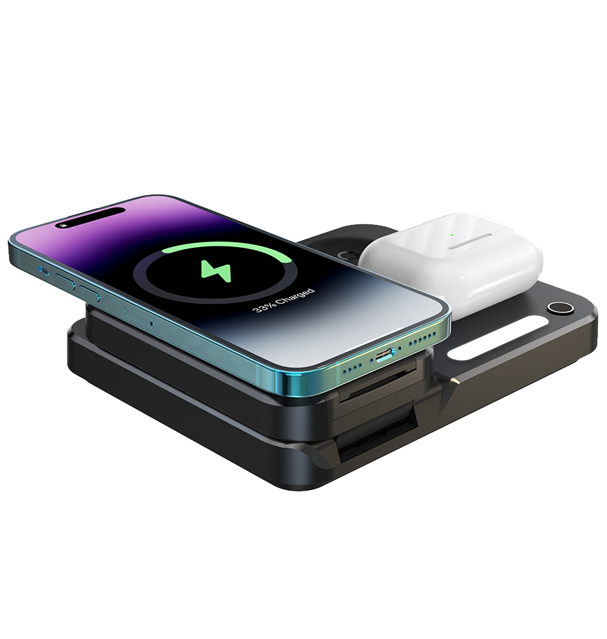 MVR Black Foldable 3 in 1 Charging Stand Universal Charger with Light - DC-2 image 3