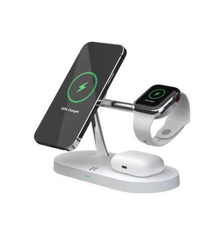 EFM FLUX 4‑in‑1 Wireless Charging Dock – Silver | MagSafe Compatible, Charges iPhone/Apple Watch/AirPods + USB‑A Output image 0