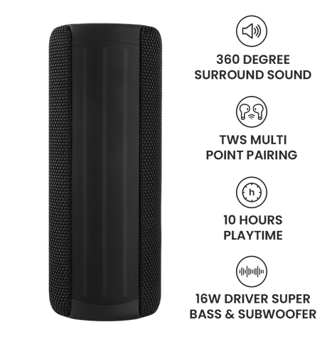 MVR Max HD Party Speaker - Black | 16W Loud Stereo Sound, RGB Lights, 24H Battery & Bluetooth 5.3 image 5