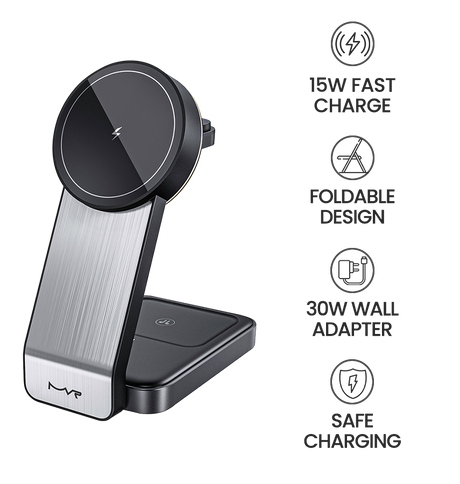 MVR Portable 3 - in - 1 Magnetic Charger - Black | Foldable Travel Charging Station for iPhone, AirPods & Apple Watch image 5