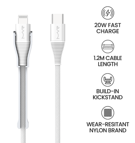 MVR Lightning Cable - White | MFi Certified 1.2m USB C, Fast Charging with Phone Stand image 8