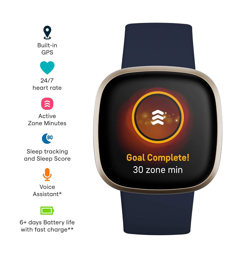 Fitbit Versa 3 Health Smartwatch - Navy Gold Stainless Steel Case with SpO2 Monitor image 1