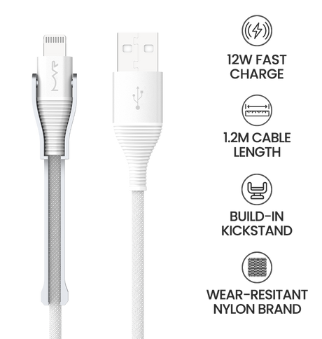 MVR Lightning Cable - White | MFi Certified 1.2m USB A, Fast Charging with Phone Stand image 7