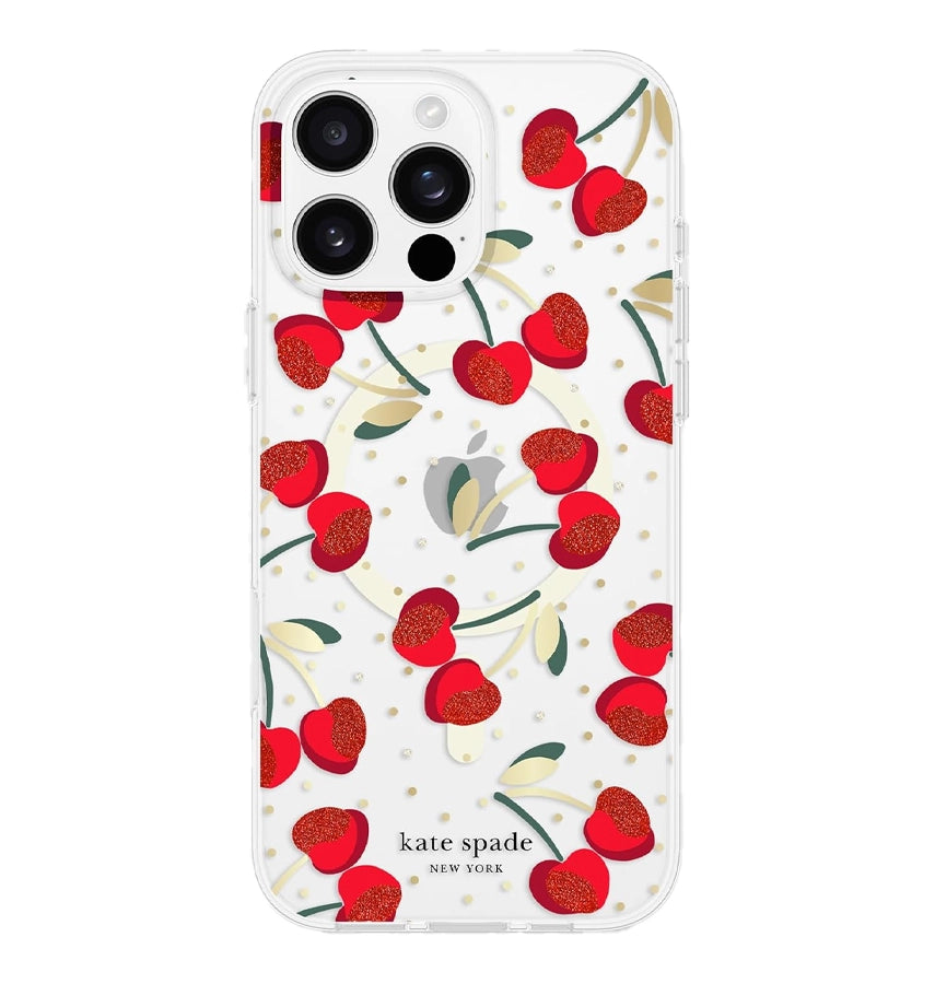 iPhone 16 Pro Max Cherry Dot MagSafe Case – Clear/Red & Gold | Kate Spade Protective Cover with Stylish, Slim & Durable Design image 0