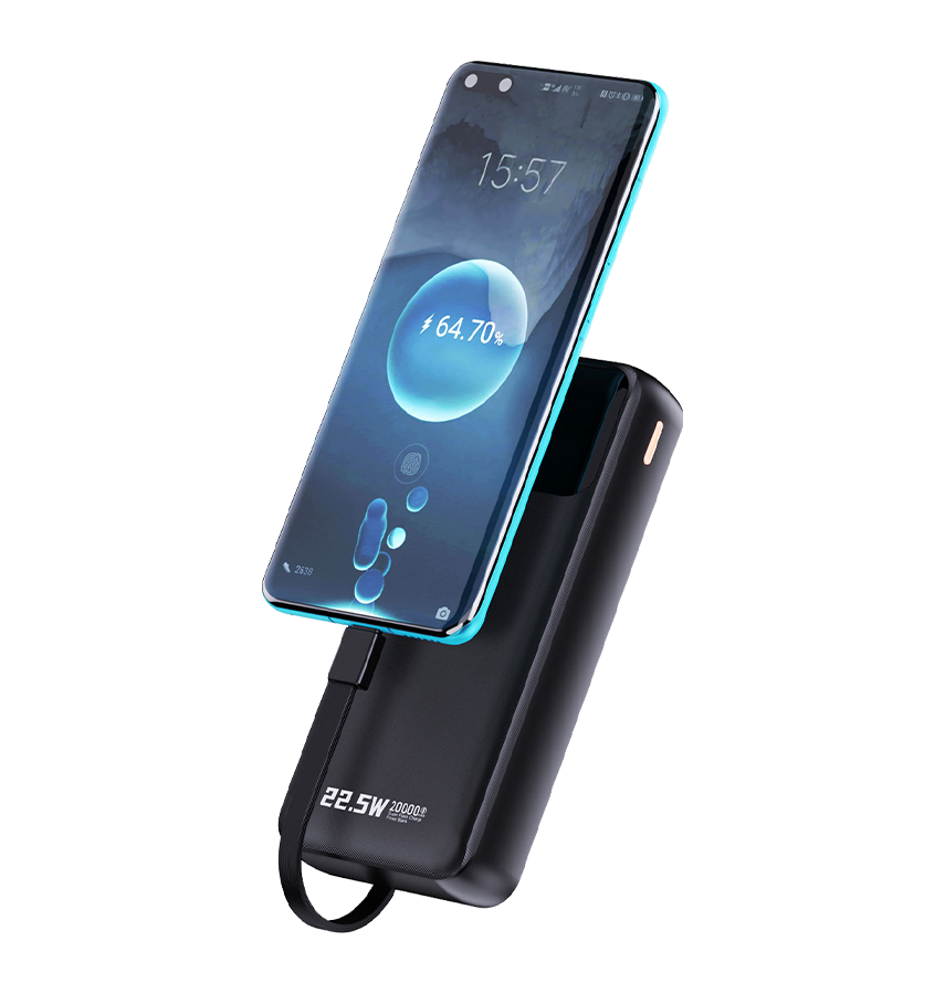 Rapid 20W Power Bank – Black | MVR Ultrafast Series, 20,000 mAh Capacity with Built‑in Cable image 1