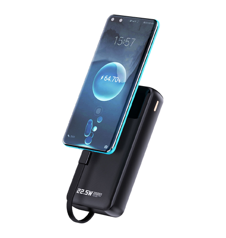 Rapid 20W Power Bank – Black | MVR Ultrafast Series, 20,000 mAh Capacity with Built‑in Cable image 1