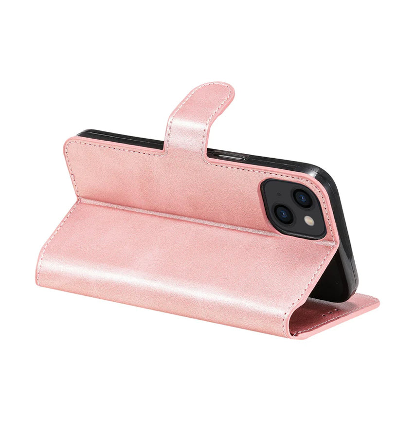 iPhone 15 Wallet Case – Rose Gold | Goospery Mercury Bluemoon Genuine Leather Flip Cover image 1