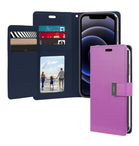iPhone 15 Plus Wallet Case – Purple & Navy | Goospery Mercury Rich Diary Two-Tone Slim Flip Cover with Cash Pocket image 0