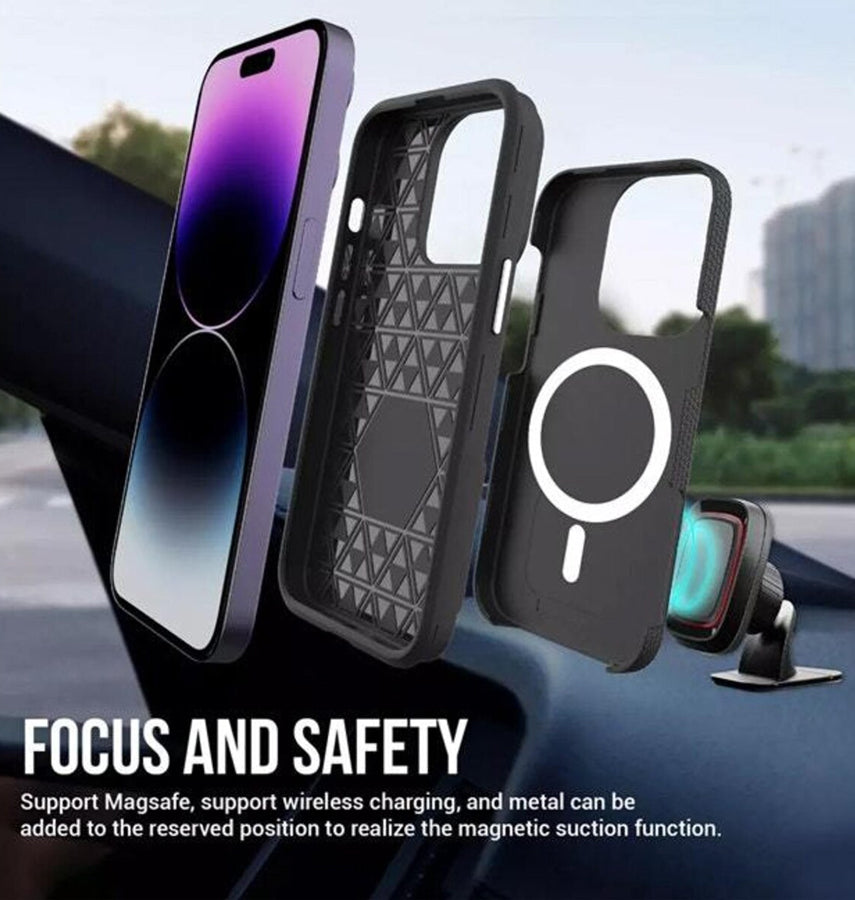 iPhone 15 Pro Max Triangle Pattern MagSafe Case - Black | Rugged Shockproof Back Cover image 2