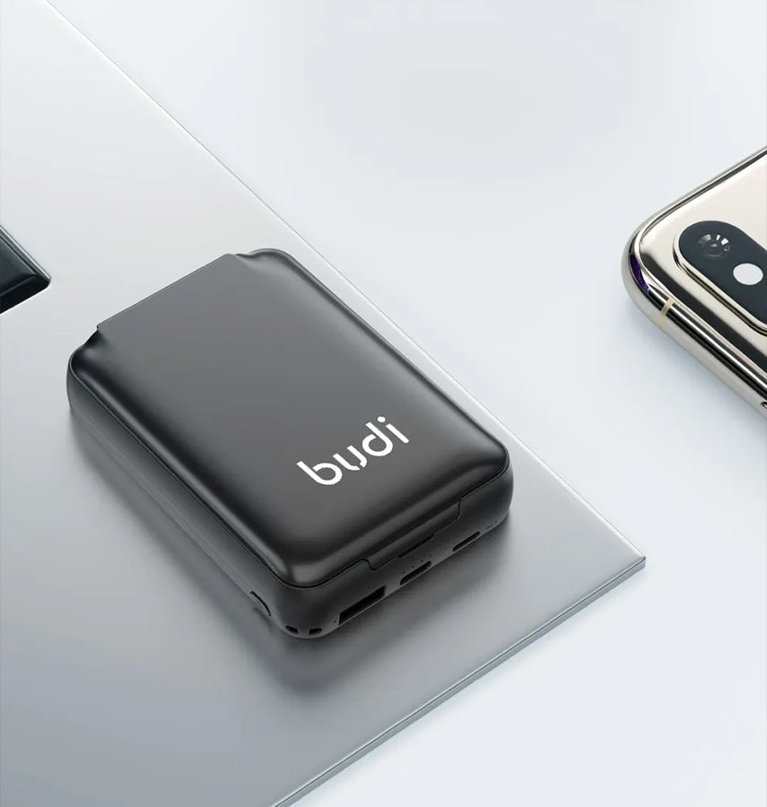 Budi 515P 5000mAh Power Bank - White | Compact Portable Charger with LED Flashlight & Dual USB Output image 1