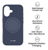 iPhone 16 MVR Liquid Silicone Stand Case - Navy Blue | Soft - Touch, Adjustable Kickstand image 4