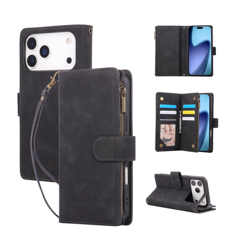 iPhone 17 Pro Max Zipper Wallet Case – Black | Multi-Slot Leather Wallet, Zipper Closure, MagSafe Compatible image 4