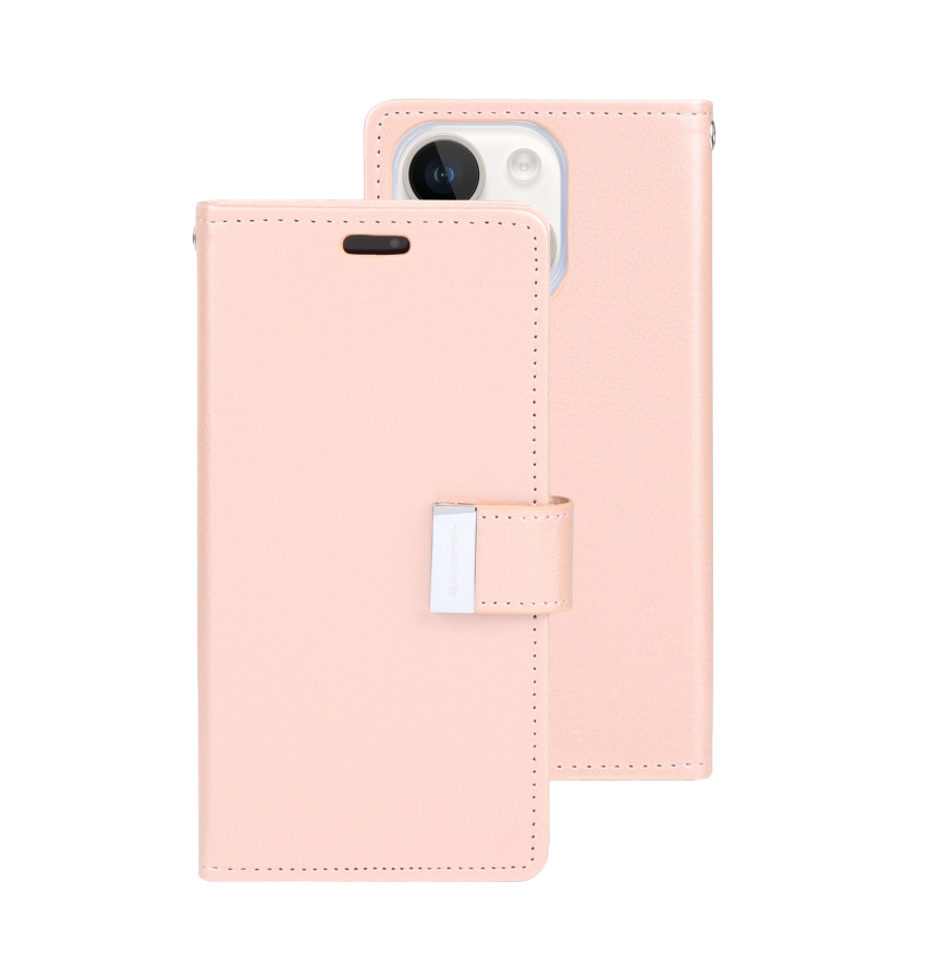iPhone 15 Pro Max Wallet Case – Rose Gold | Goospery Mercury Rich Diary PU Leather with 3 Card Slots & Magnetic Closure image 0