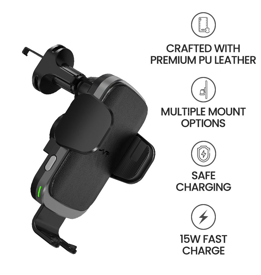 MVR T6 Car Phone Holder - Black | 15W Fast Charging, Secure Grip, Single Coil Design & Adjustable Arm image 6