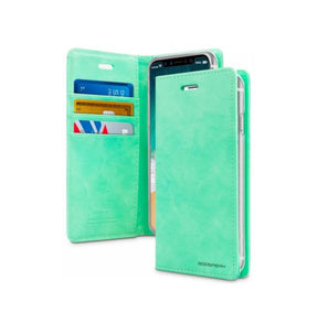 iPhone 16 Wallet Case – Mint Green | Goospery Mercury Bluemoon Trendy Glitter Flip Cover with Mirror image 0