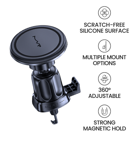 MVR T5 MagSafe Car Charger - Black | 360° Rotating, 15W Fast Charge Wireless Phone Holder image 6