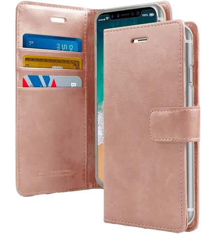 iPhone 12/12 Pro Mercury Bluemoon Luxury Wallet Case - Rose Gold | PU Leather Flip Cover with Card Holder image 0