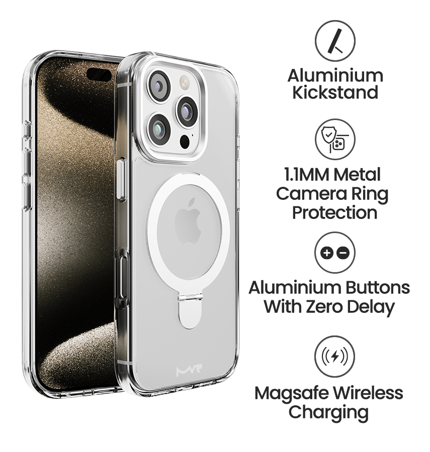 iPhone 16 Pro Max MVR Stellar Stand Case - Silver | Built In Adjustable Kickstand Back Cover image 4