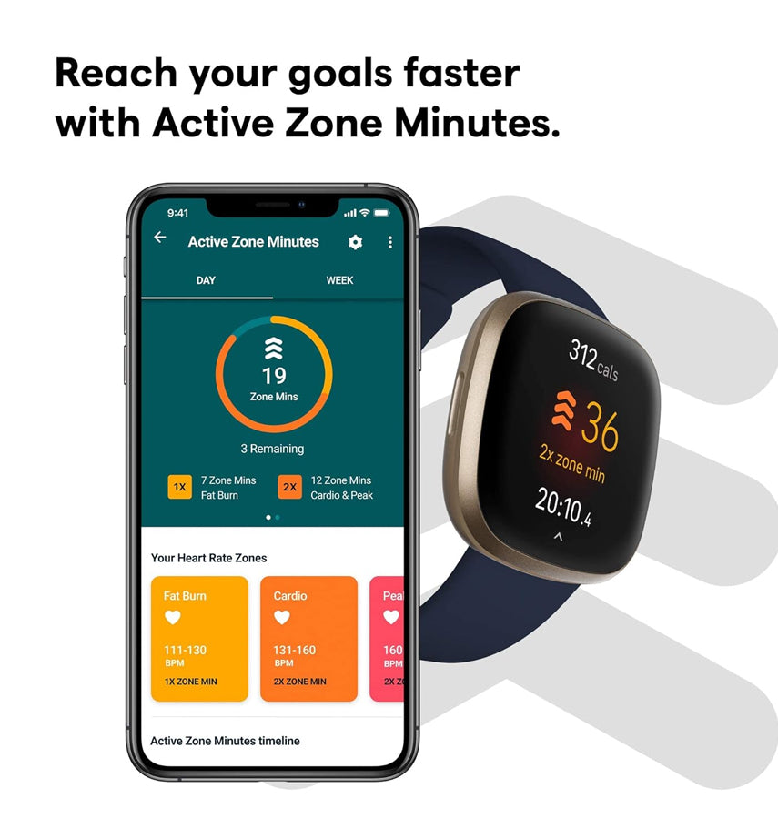 Fitbit Versa 3 Health Smartwatch - Navy Gold Stainless Steel Case with SpO2 Monitor image 3