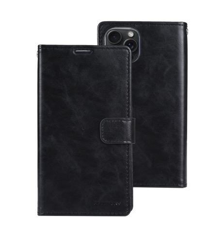 iPhone 15 Pro Wallet Case – Classic Black | Goospery Mercury Bluemoon PU Leather Wallet Cover with Card Slots image 0