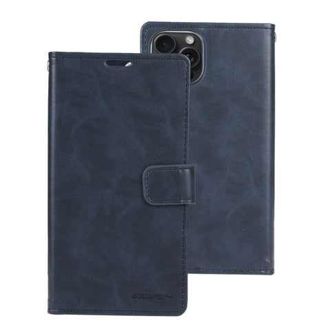 iPhone 15 Pro Wallet Case – Navy Blue | Goospery Mercury Bluemoon Stylish PU Leather Wallet with Card Holder image 0