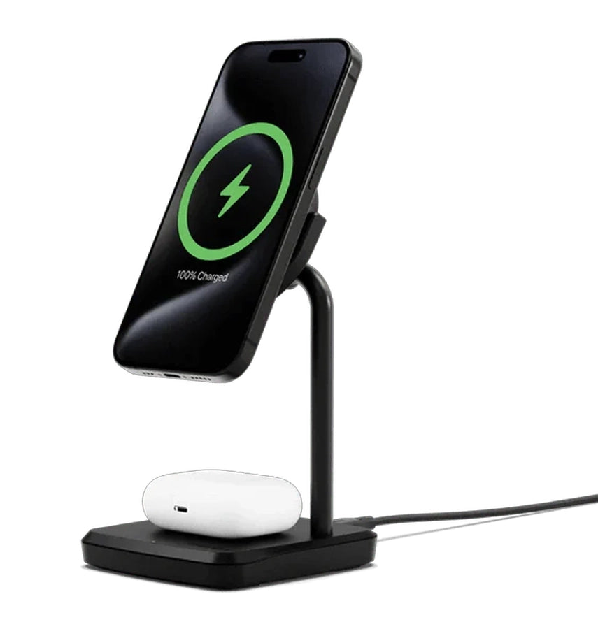 Cygnett ChargeBase - Black | Qi2 2-in-1 Magnetic 15W Wireless Charger, (CY5067BUNCP),1.2M USB-C Cable,25W Wall Charger,80° Swivel Head,2 Years Warranty image 0