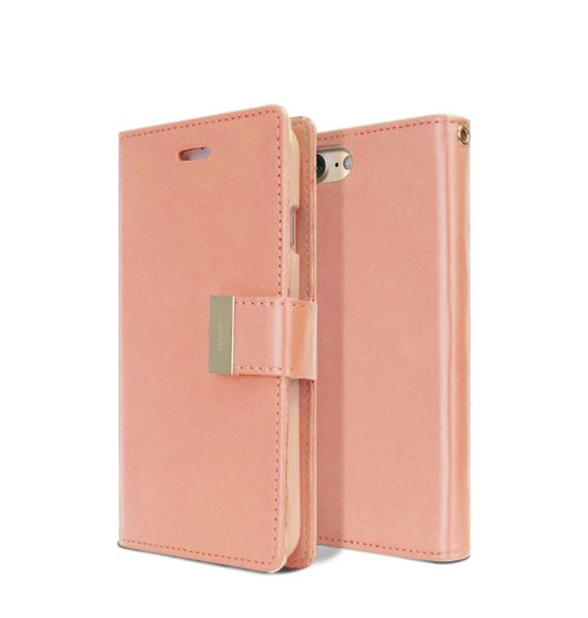 iPhone 15 Wallet Case – Rose Gold | Goospery Mercury Rich Diary Genuine Leather Flip Cover with 3 Card Slots & Magnetic Closure image 0