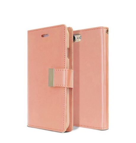 iPhone 15 Wallet Case – Rose Gold | Goospery Mercury Rich Diary Genuine Leather Flip Cover with 3 Card Slots & Magnetic Closure image 0