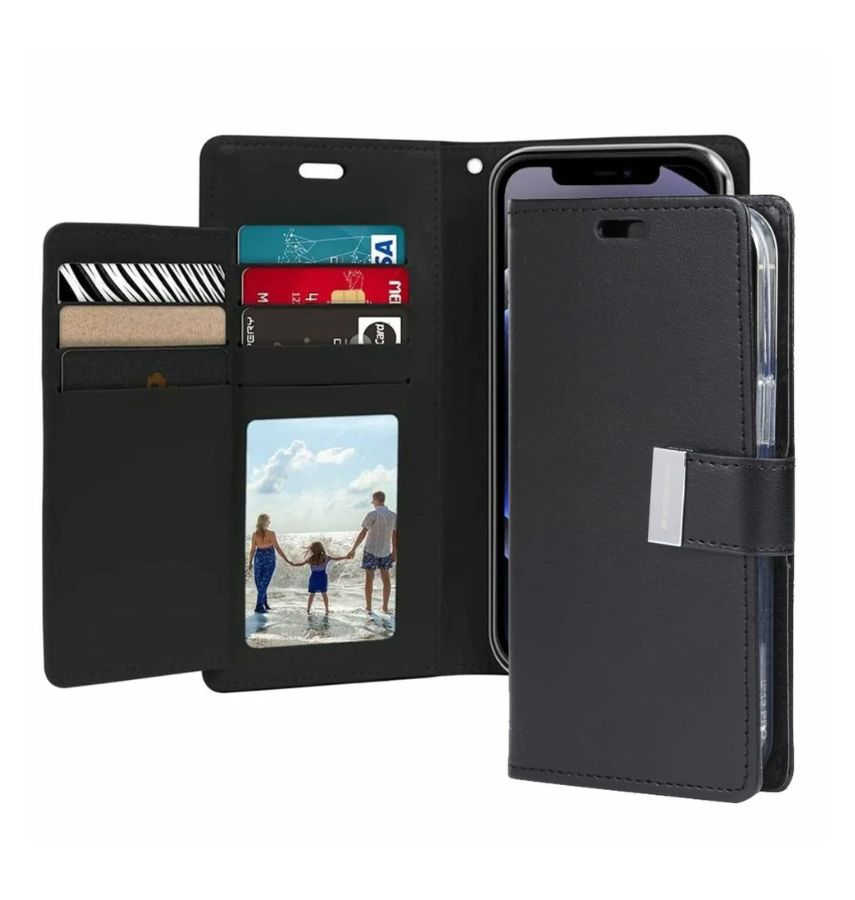 iPhone 15 Plus Wallet Case – Classic Black | Goospery Mercury Rich Diary PU Leather with Business Style Card Holder & Front Cash Pocket image 0