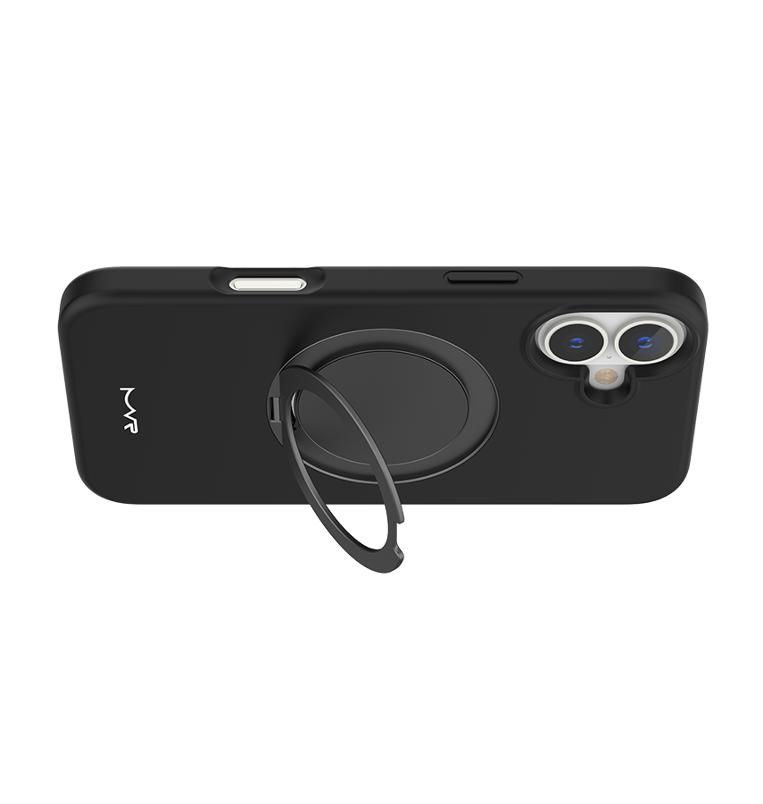 iPhone 16 MVR Liquid Silicone Stand Case - Black | Soft - Touch, Adjustable Kickstand image 3