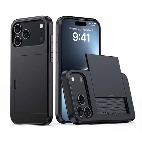 iPhone 17 Pro Max Card Slide Case – Black | Slim Wallet Design, Card Holder Function, MagSafe Compatible image 0