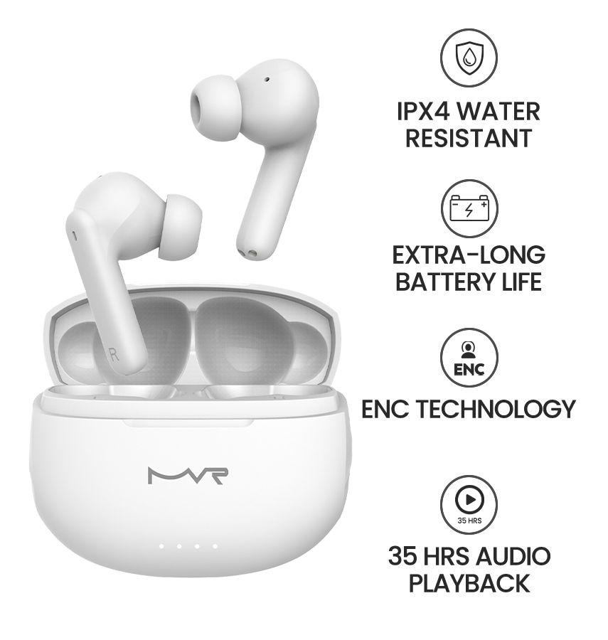 MVR Owl True Wireless Earbuds – White | Active Noise Cancelling (ANC), 30H Playtime & IPX5 Waterproof image 4