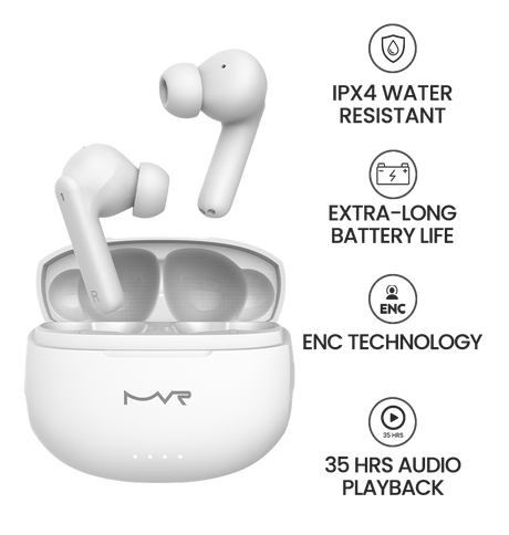 MVR Owl True Wireless Earbuds – White | Active Noise Cancelling (ANC), 30H Playtime & IPX5 Waterproof image 4